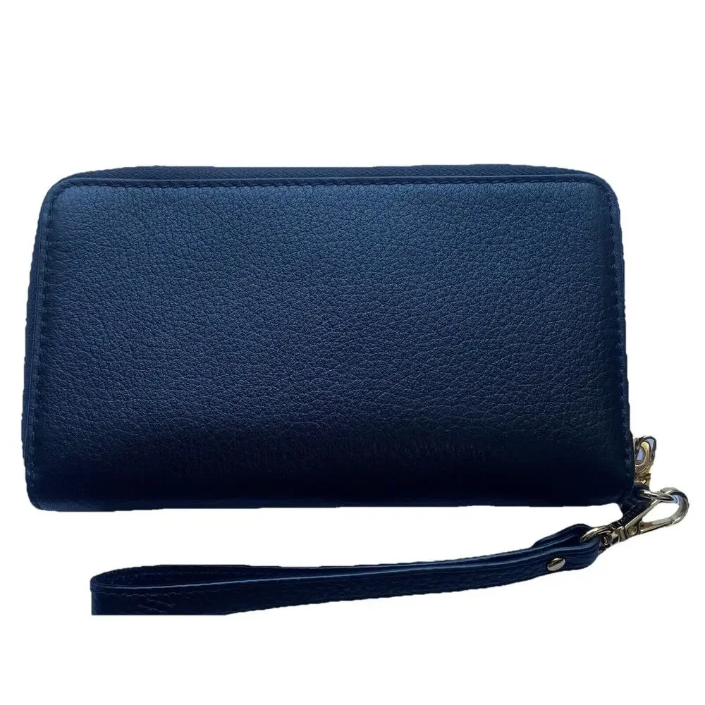 MICHAEL KORS Fulton‎ Black Pebbled Leather Wristlet/Wallet with Zipper & Gold